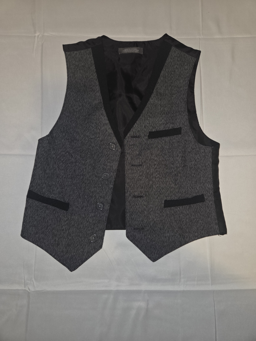 Kids Gray Herringbone Vest - Classic Formal Waistcoat